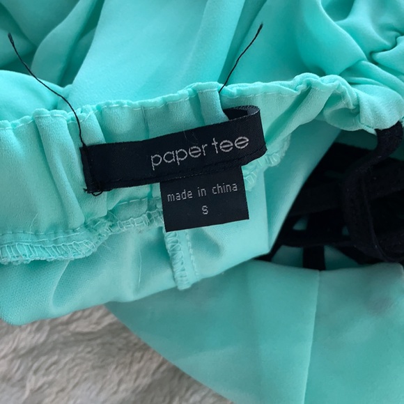 Mint Green Shorts Romper with caged back - Picture 6 of 9